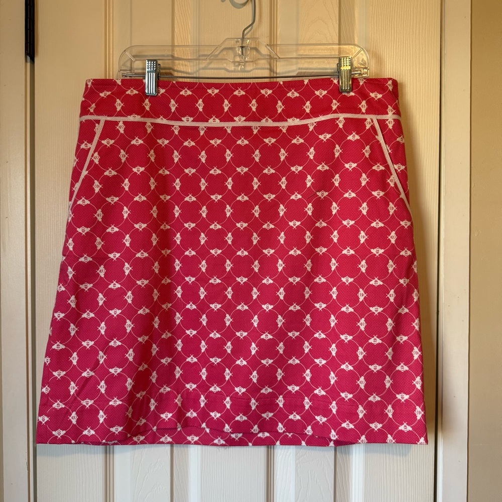 Talbots Sz 14 Pink Honey Bee Graphic Short Pencil Skirt Preppy Golf Tennis NWT